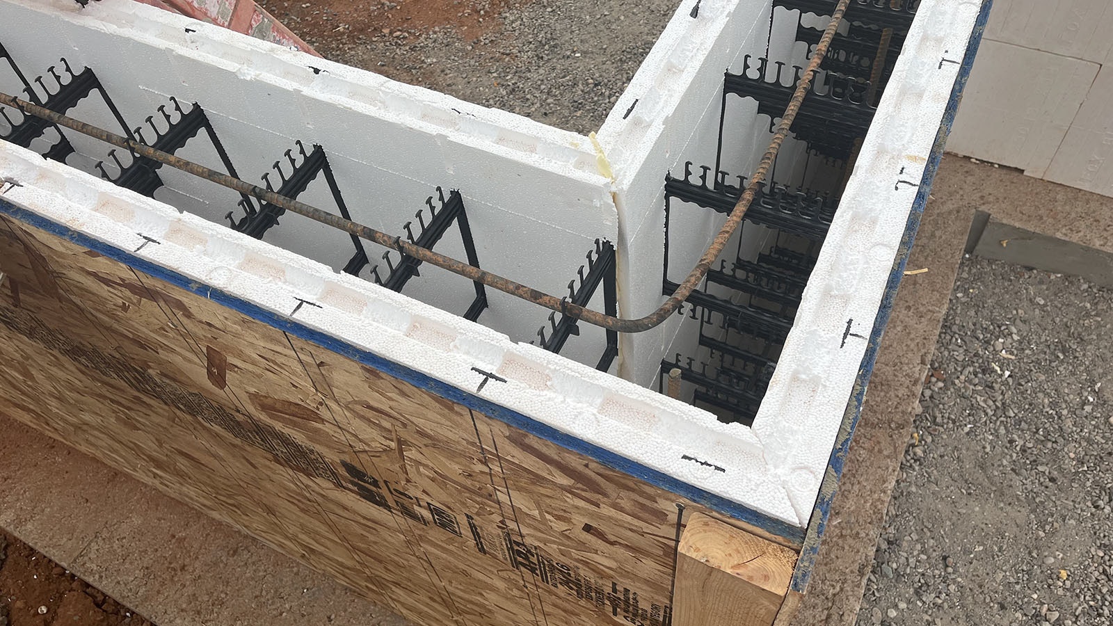 Forms and reinforcements are set up to pour concrete for a building that will become new teacher housing for the local Thermopolis school district.
