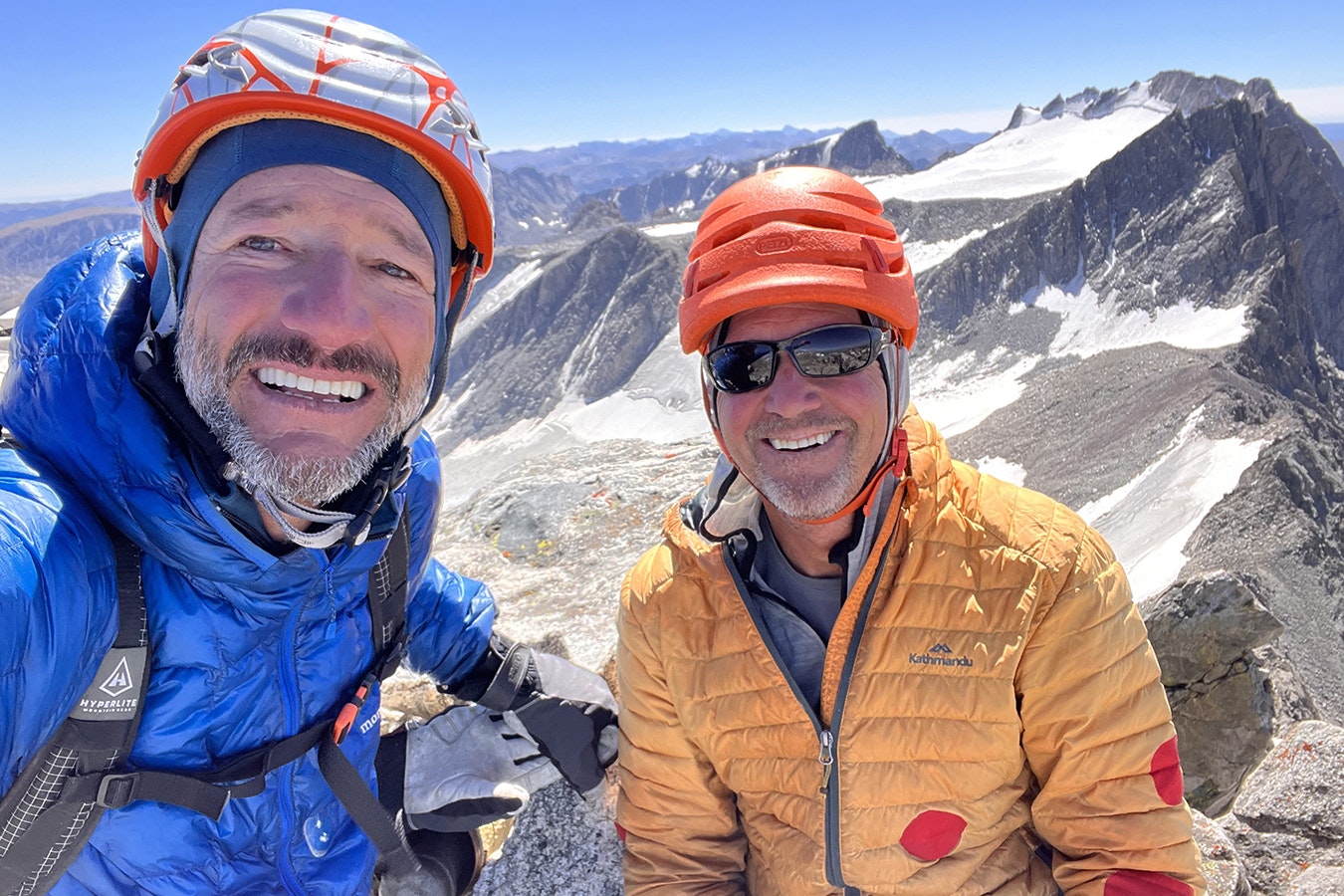 Thomas Turiano and Forrest McCarthy on the summit of Mount Helen, Turiano's final" Select Peak" in August 2023.
