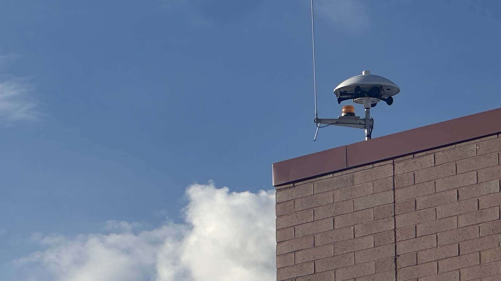 The bolt detector: A Thor Guard lightning warning device mounted near the football stadium at Thunder Basin High School.