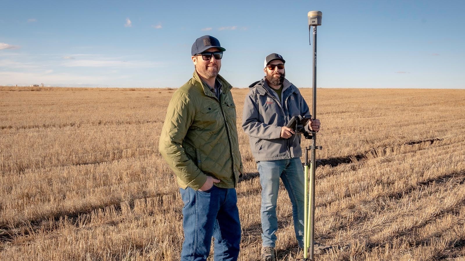 Thunder Plains Park LLC co-owners Will Edwards, left, and Ryan Clement stand at the future site of their horse racing track in east Cheyenne.