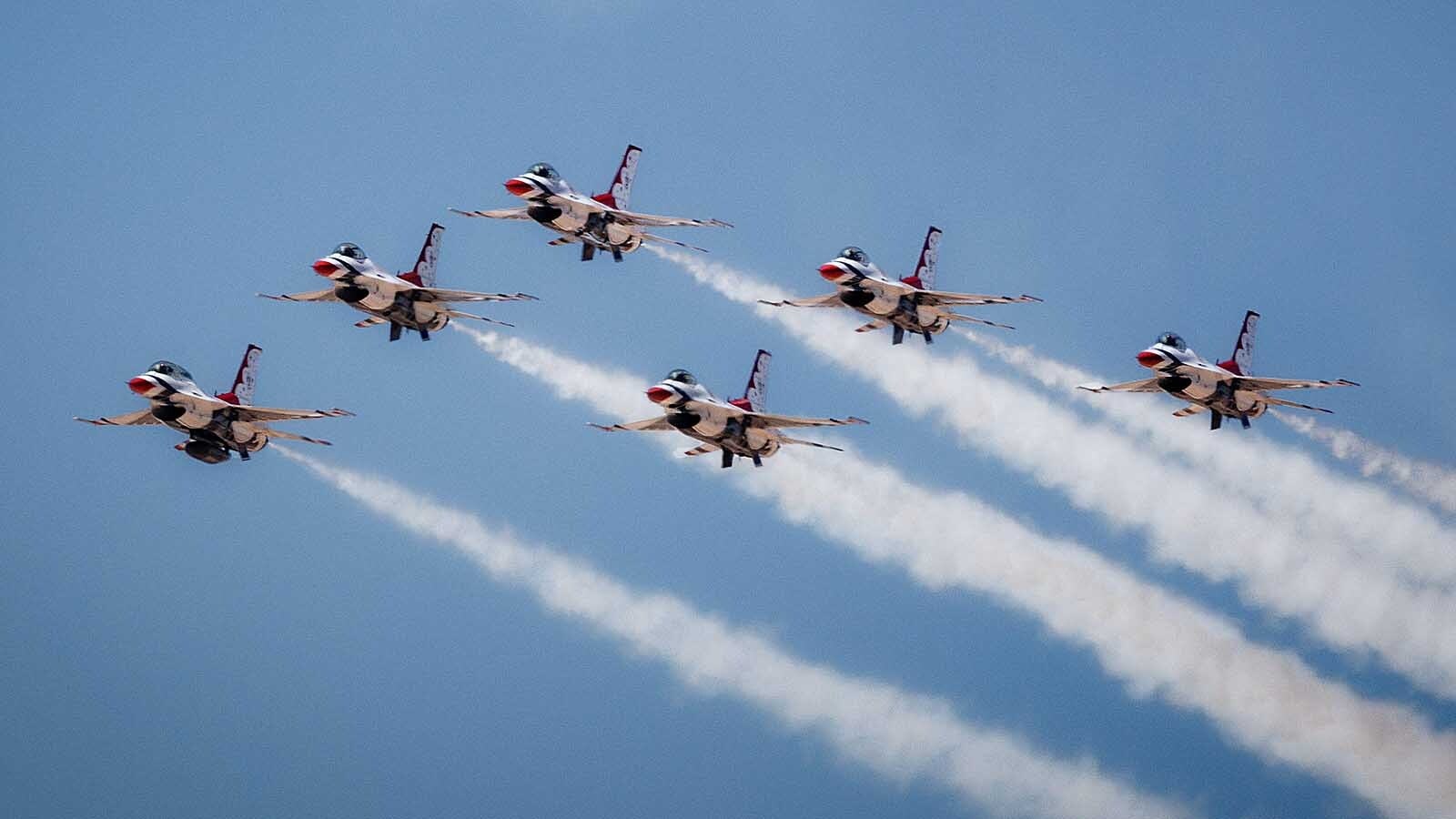 The famous Air Force Thunderbirds have touched down in Cheyenne ahead of their Saturday Wings Over Wyoming show. Its first civilian air show was the 1953 Cheyenne Frontier Days, and the Thunderbirds have been back every year since, but one.
