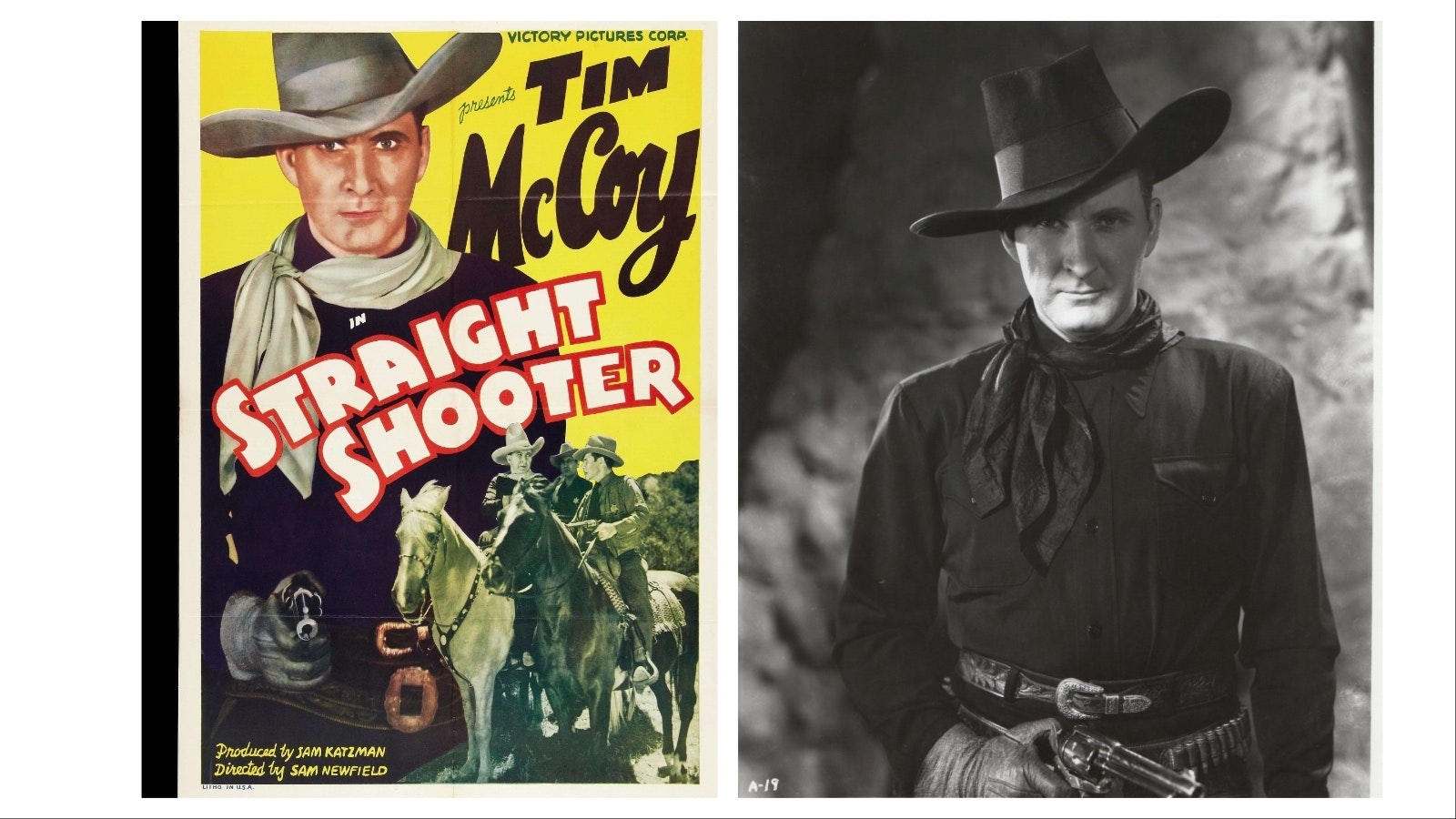 Tim McCoy in "Straight Shooter" in 1939, and in a promotional photo, right.