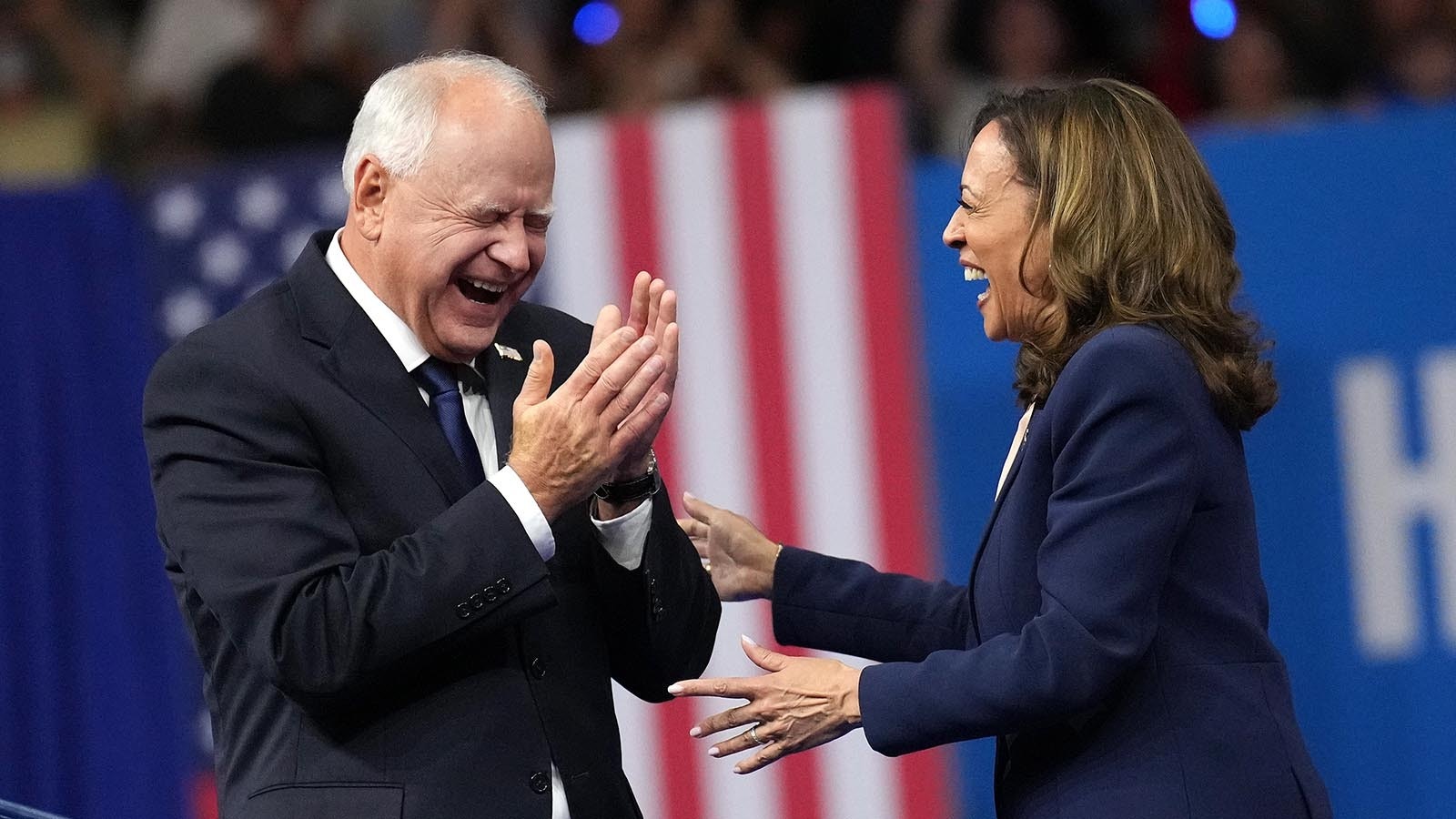 Minnesota Gov. Tim Walz, left, and Vice President Kamala Harris on Aug. 6, 2024, as Harris names Walz her running mate on the Democratic ticket for the 2024 presidential election.