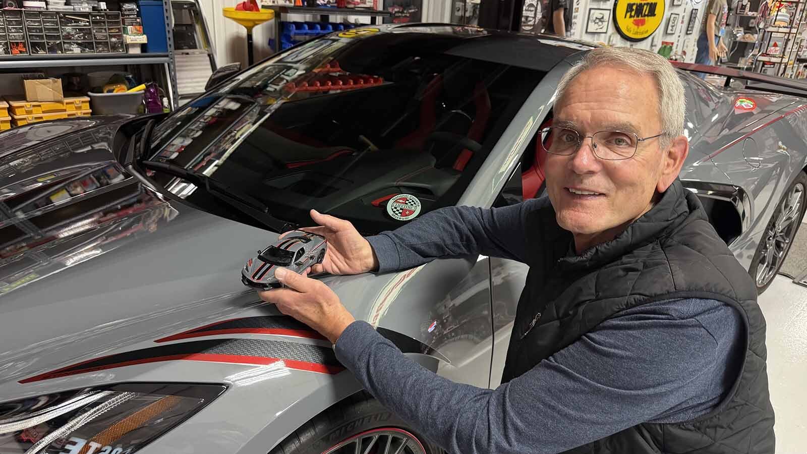 Larry Kloster of Casper painted the pinstripes on his Corvette model to match his 2025 Sea Wolf Gray, National Corvette Museum-delivered Corvette.