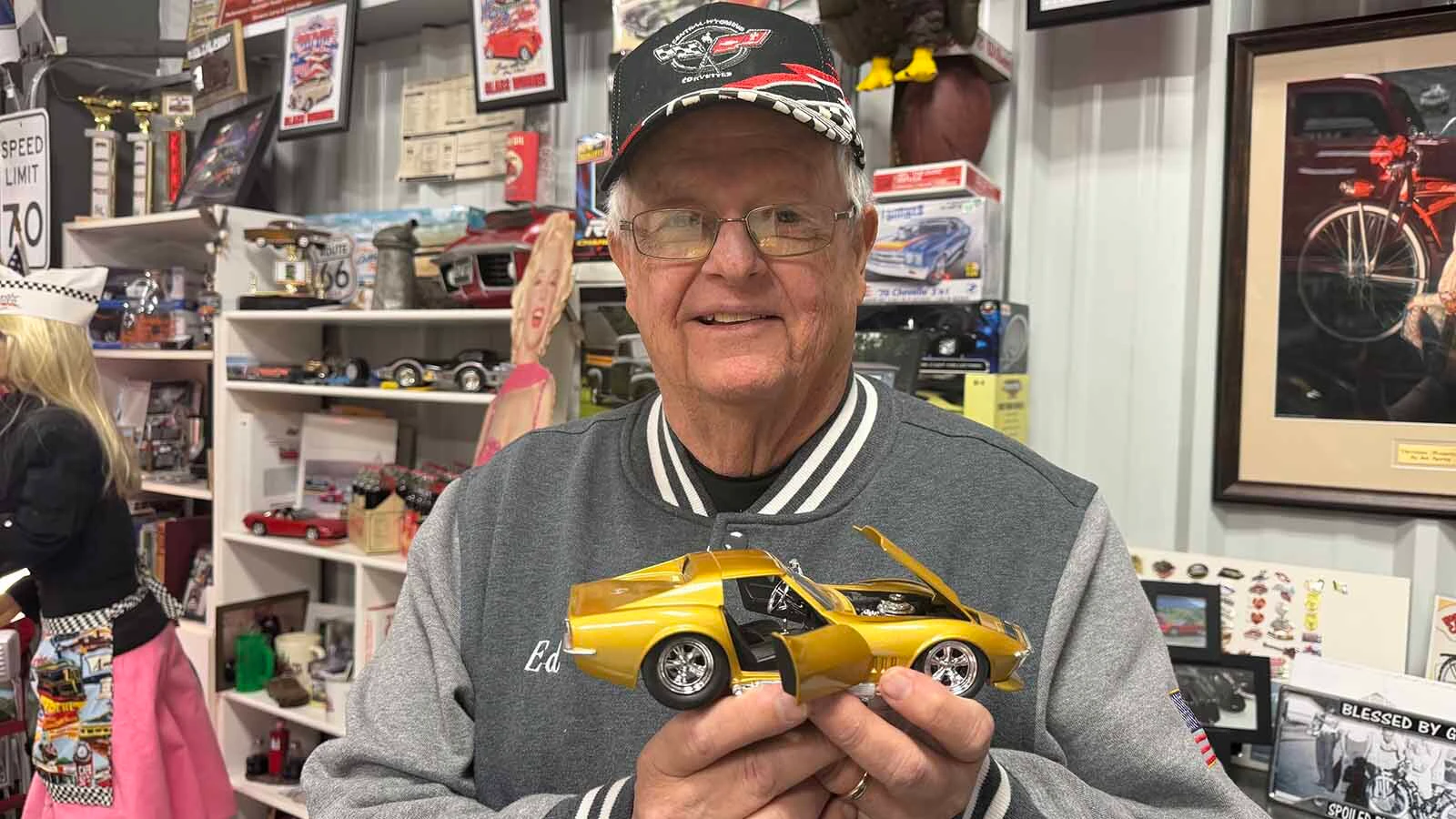 Ed Downes of Douglas is the brainchild behind the miniature car show and has replicas of all his life-sized cars, including his favorite gold 1969 Corvette Stingray.