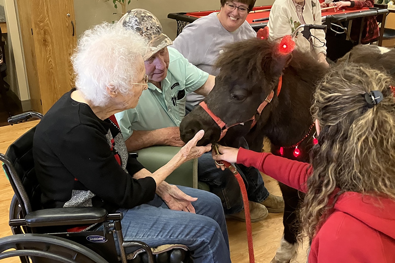 Amie Holt Care Center resident Beverly Landrey joked that she was “born” on a horse. The horse lover enjoyed getting some one-on-one time with Chip on Monday.