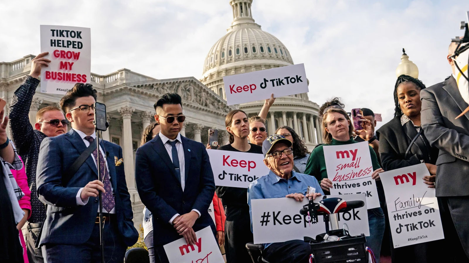 Supporters of the popular social media app TikTok rally in Washington, D.C., ahead of Wednesday's move to ban the platform if its Chinese ownership doesn't sell it.