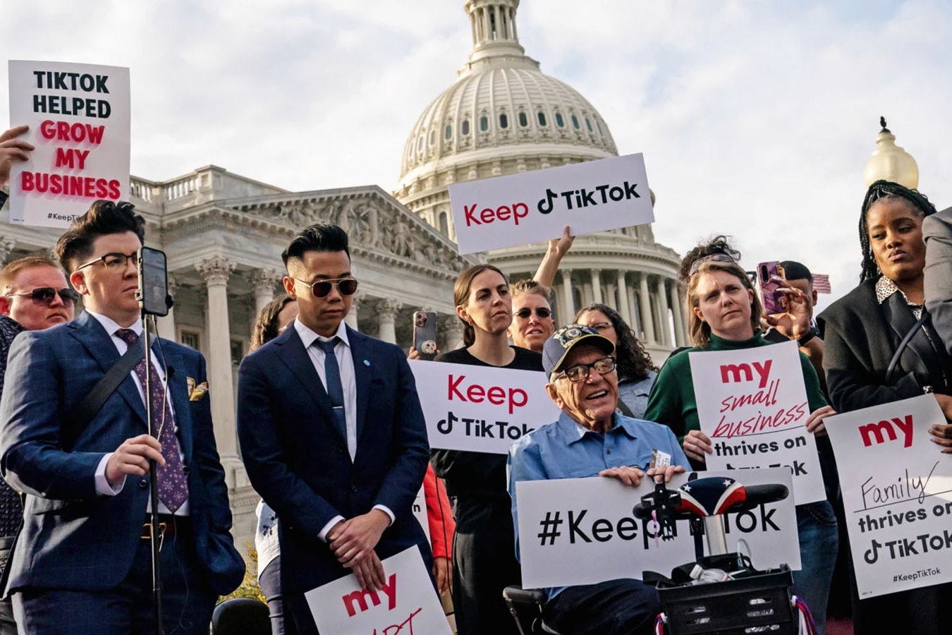 Supporters of the popular social media app TikTok rally in Washington, D.C., ahead of Wednesday's move to ban the platform if its Chinese ownership doesn't sell it.