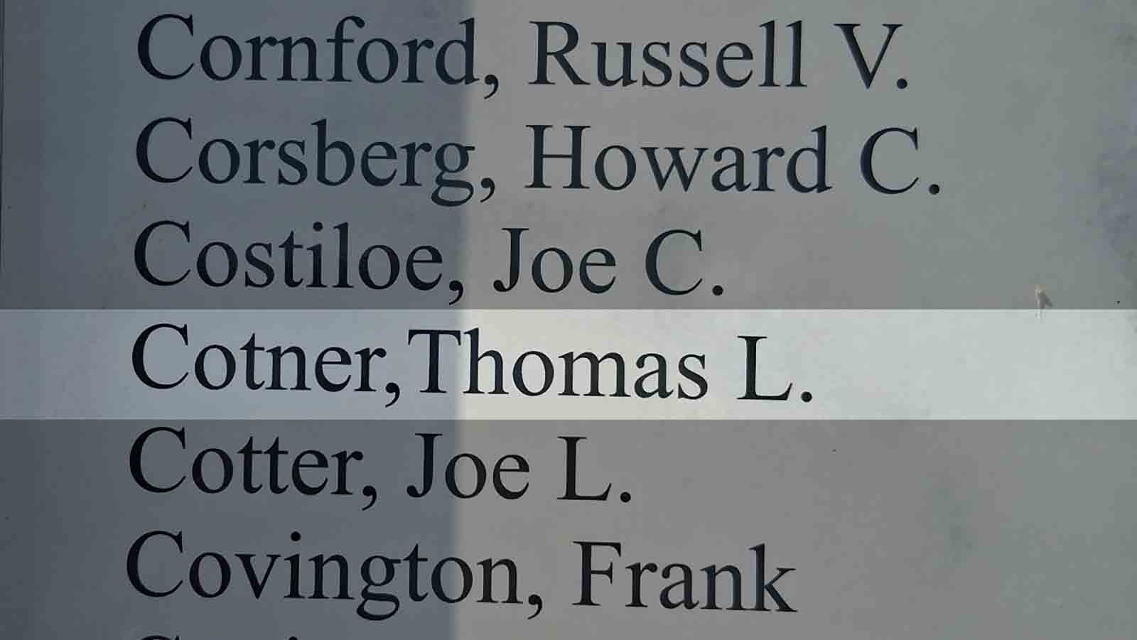 Staff Sgt. Tomas L. Cotner's name is listed on the Wyoming Fallen Veterans memorial in Casper.