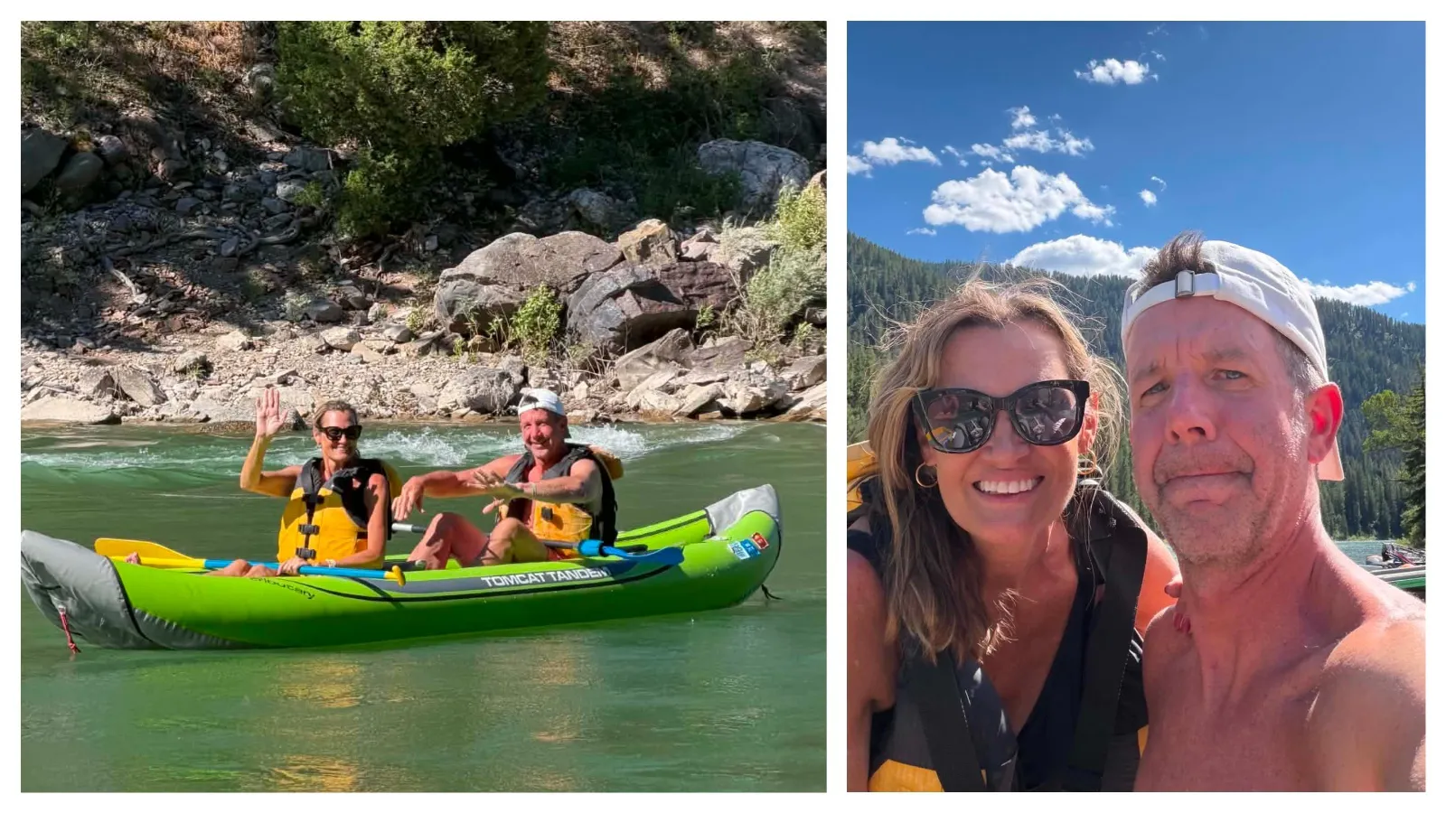 Tory Raether and his wife, Jean, smile together on the Snake River near Alpine on Saturday, July 4, just hours before Raether disappeared after entering the water near Jump Rock