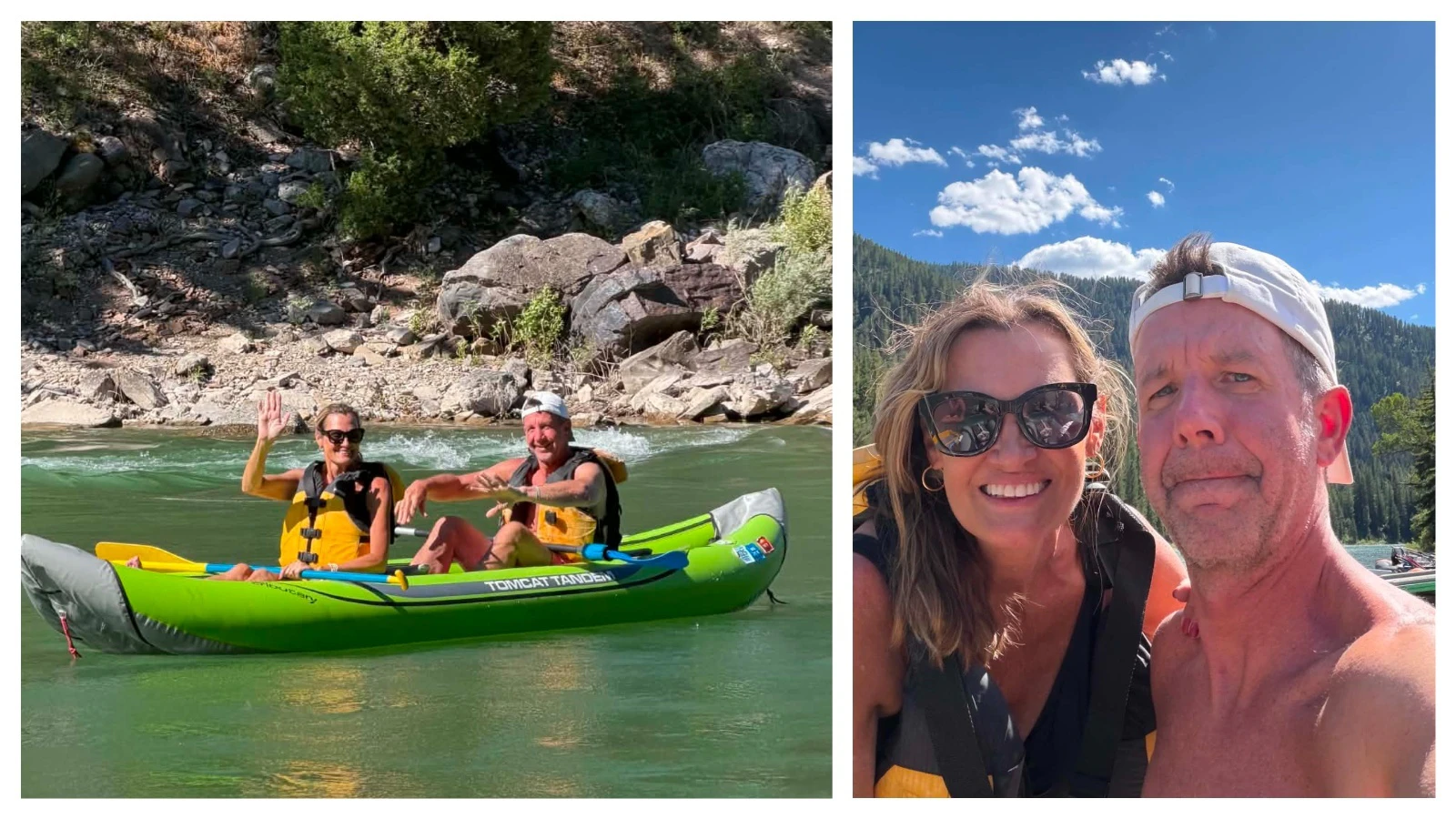 Tory Raether and his wife, Jean, smile together on the Snake River near Alpine on Saturday, July 4, just hours before Raether disappeared after entering the water near Jump Rock