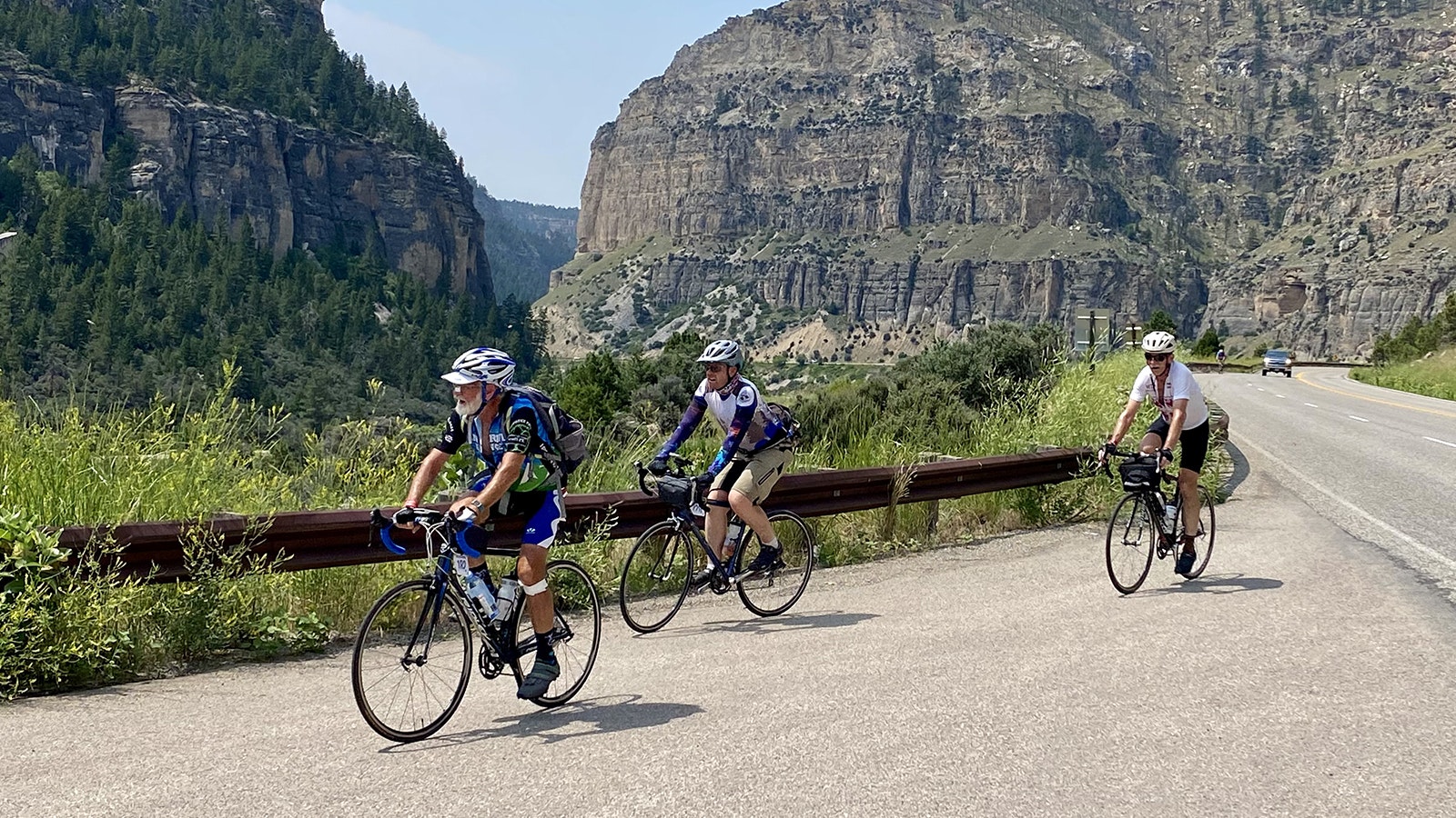 Riders in the Tour de Wyoming work their way up Ten Sleep Canyon during the 2023 Tour de Wyoming.