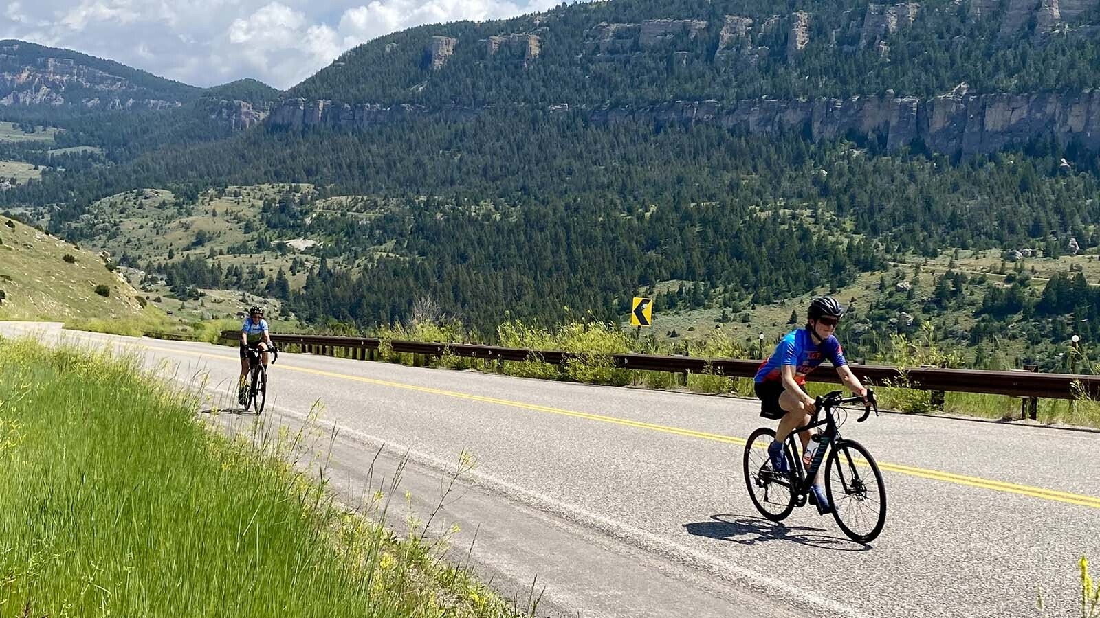 Tour De Wyoming participants riding up the Ten Sleep Canyon in 2023.