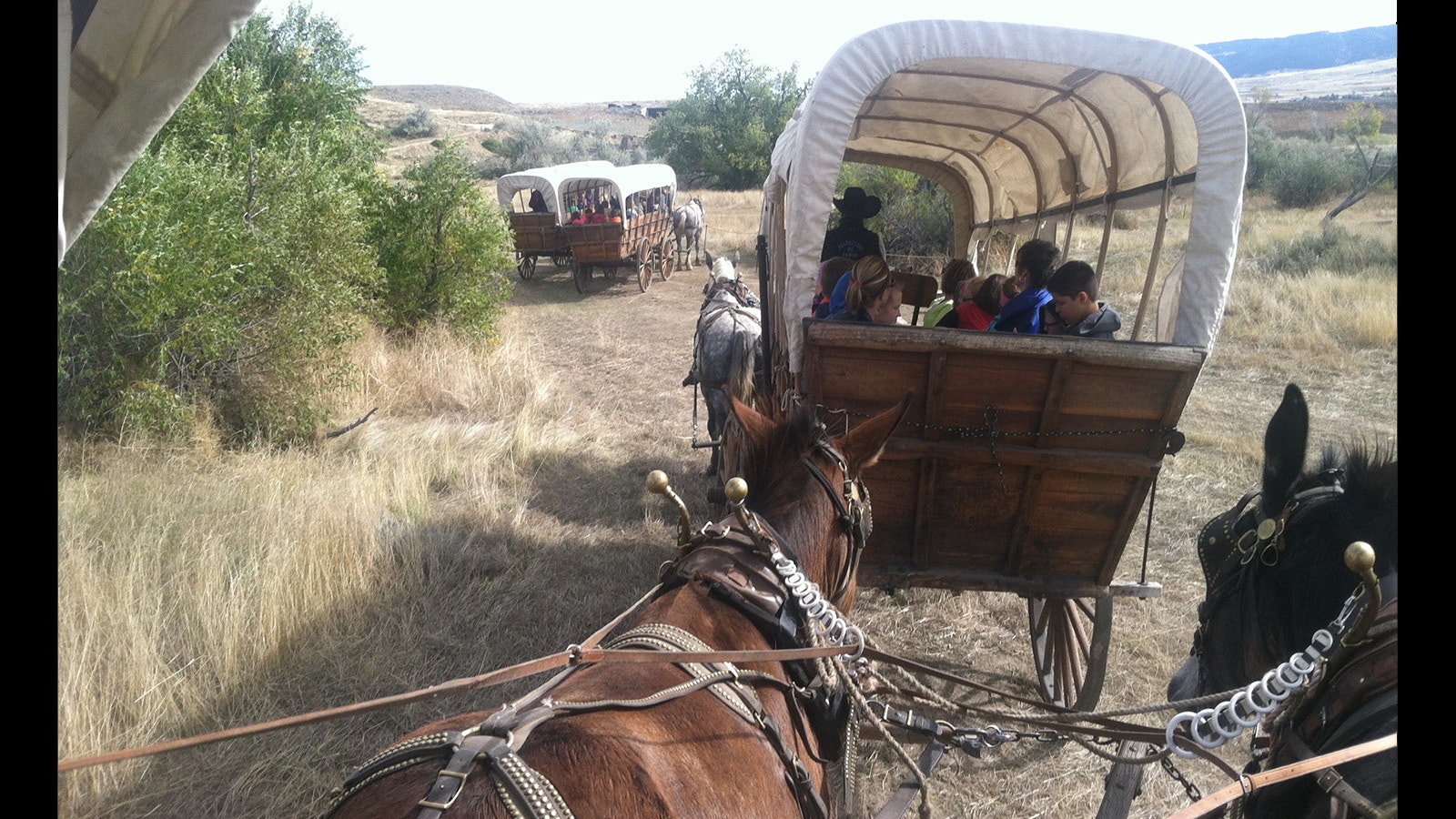 Historic Trails West in Casper leads a group of tourists through an authentic wagon ride along the Oregon Trail in Wyoming.