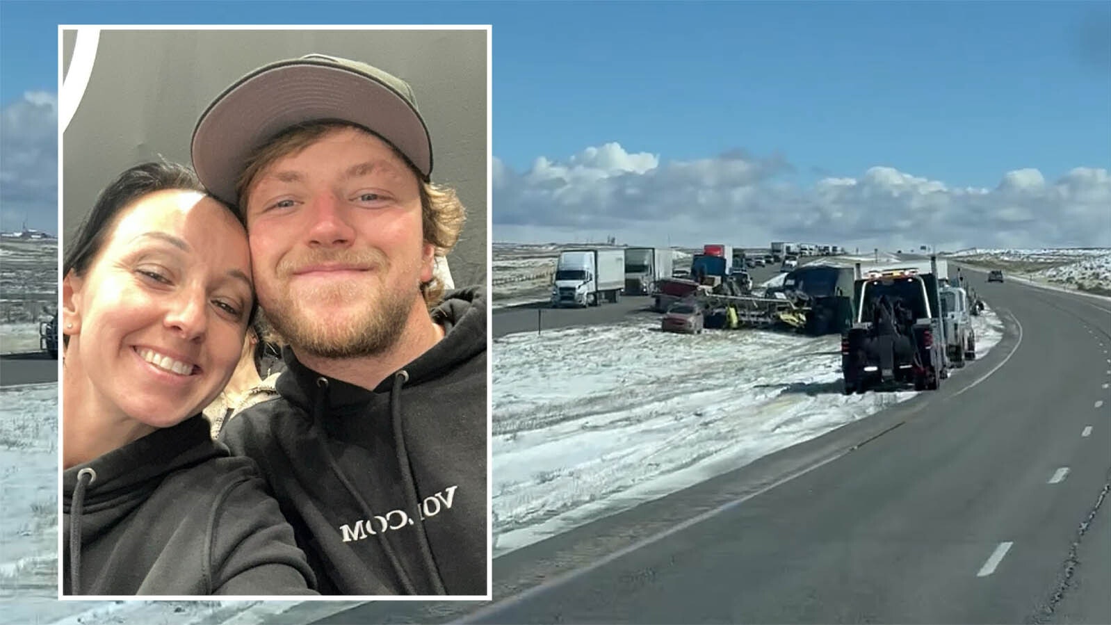 Rock Springs tow truck operator Zack Krone was hit by a rogue pickup while cleaning up a semitrailer crash on Interstate 80 on Wednesday morning. His wife, Elizabeth, tells Cowboy State Daily that he suffered serious injuries and is recovering in a Casper hospital.