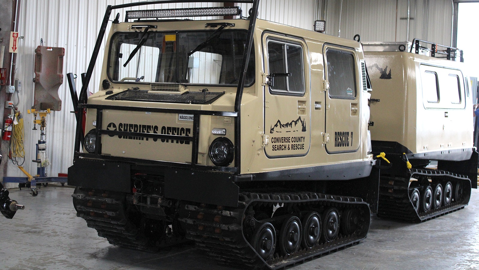 A refurbished Hagglund vehicle for Converse County Search and Rescue.