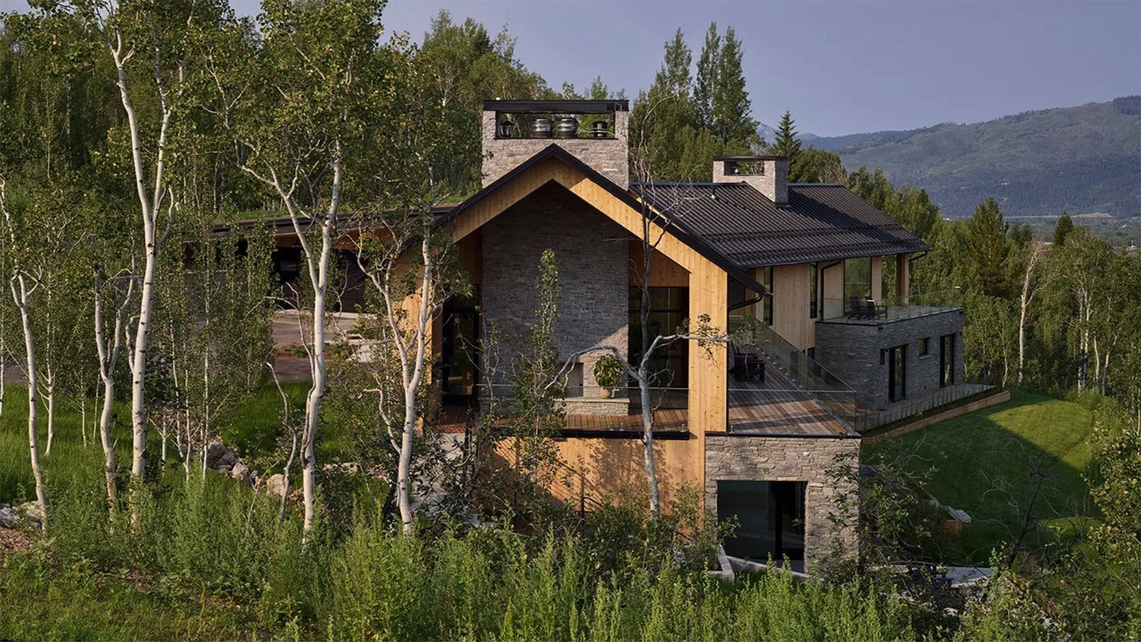 This home on Trader Road in Jackson, Wyoming, has 7,234 square feet on 11.59 acres with six bedrooms and six full baths and lists for $23 million.