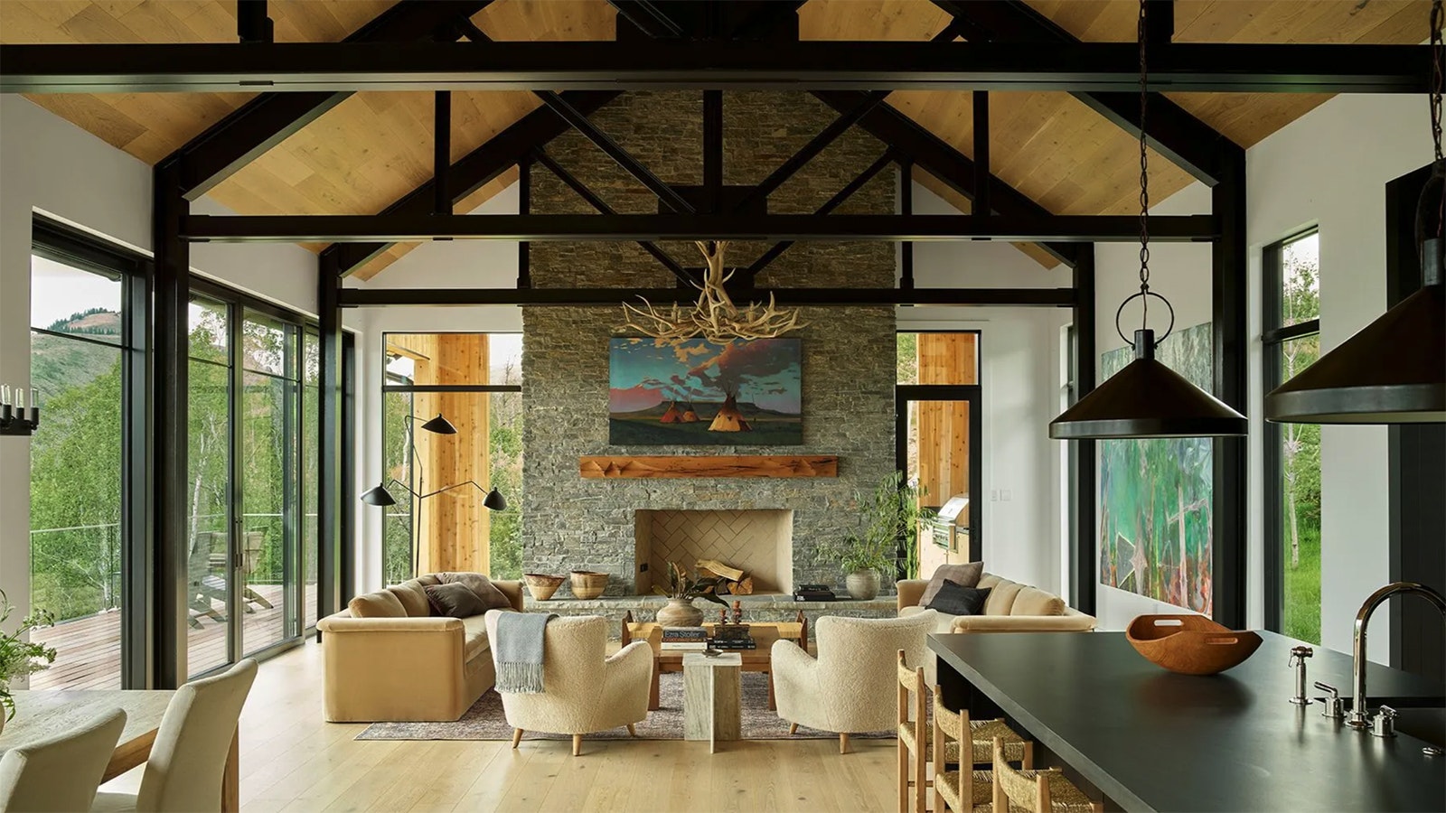 This home on Trader Road in Jackson, Wyoming, has 7,234 square feet on 11.59 acres with six bedrooms and six full baths and lists for $23 million.