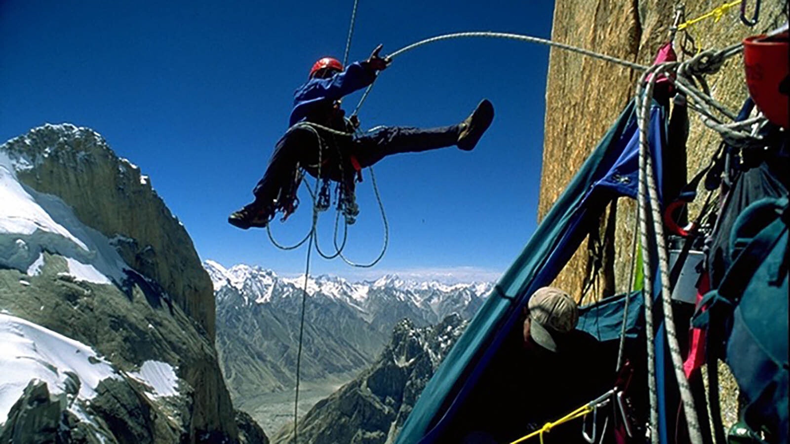 A lot of the ascent up Trango Towers was spent on sheer rock faces and narrow ledges.