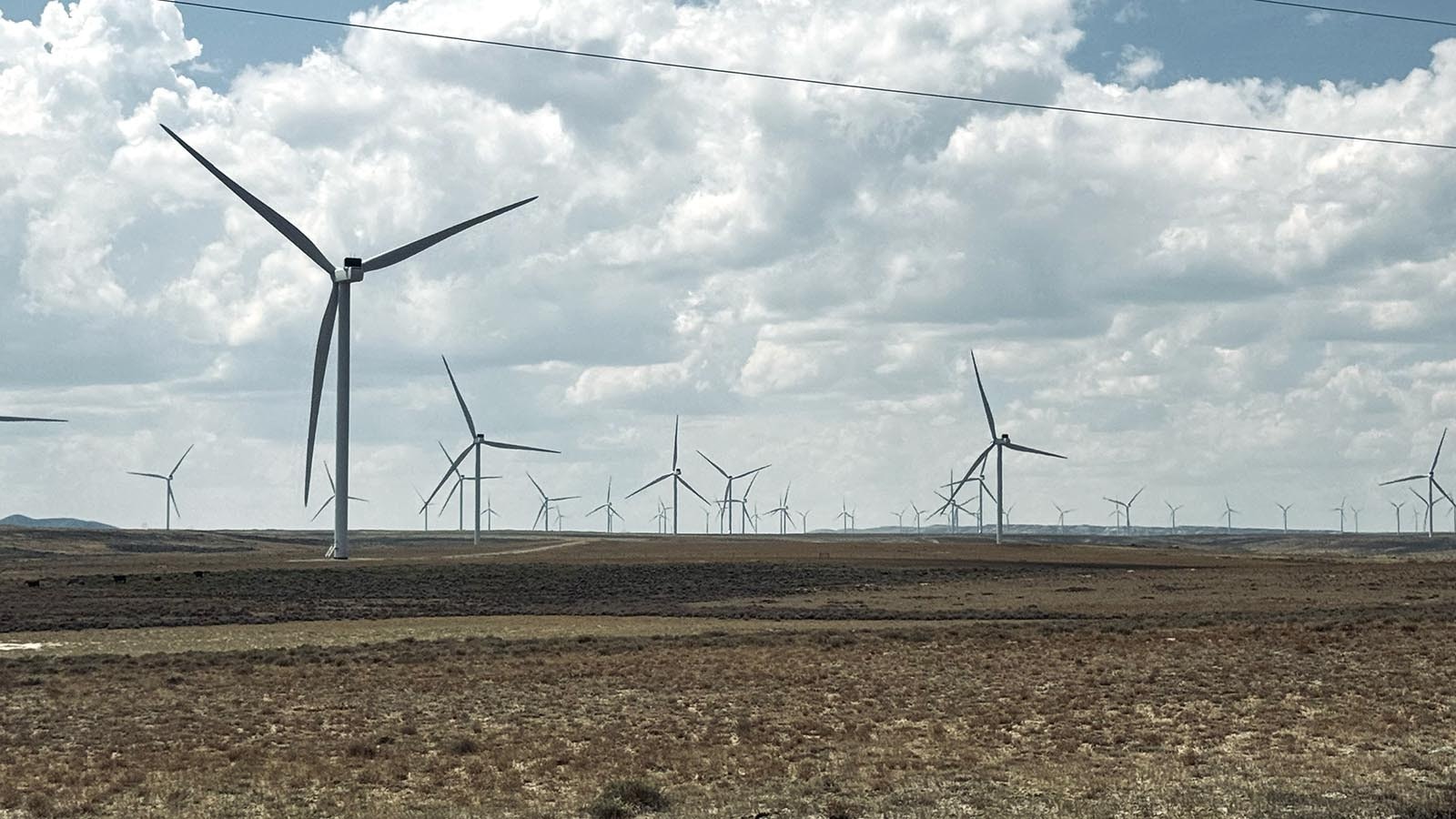 There are two wind farms, TB Flats I and II and Ekola Flats, located on about 70 square miles of land surrounding PacifiCorp’s Aeolus substation near Medicine Bow, Wyoming. Above, some of the winds turbines in TB Flats I.