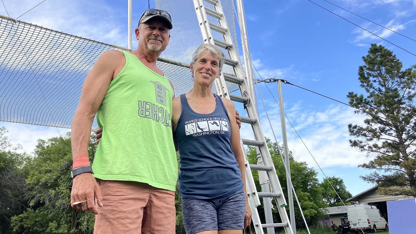 Steve and Patty Tobi boast a professional trapeze rig in their backyard. Steve got it for his wife for her 50th birthday.