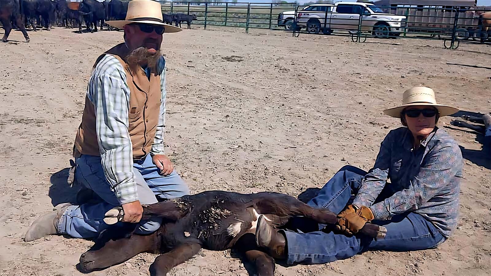 Travis Clyde, left, runs cattle in the Red Desert area. He was severely burned as he was welding a tank at on his Jeffrey City property on July 18.