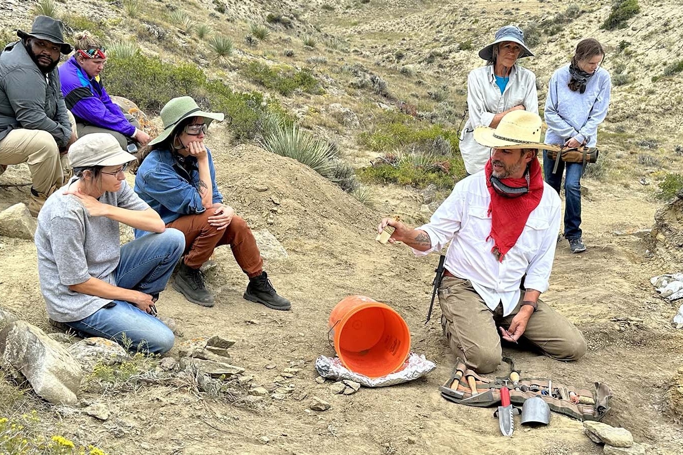 Matt Mossbrucker explains the excavation process to the citizen scientists of the Triceratops Gulch Project. Mossbrucker is the director of the Morrison Natural History Museum in Morrison, Colorado, and leads the summer programs for the Paleon Museum in Glenrock.