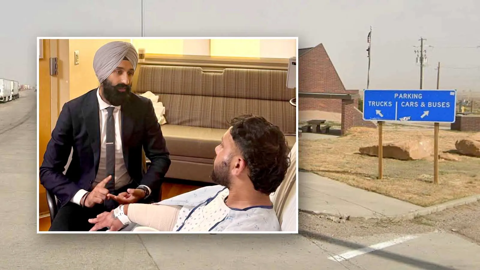Jasjit Singh, director of legal services for the nonprofit group Jakara Movement, meets with the California trucker who was a victim of a knife attack at a Wyoming rest stop.