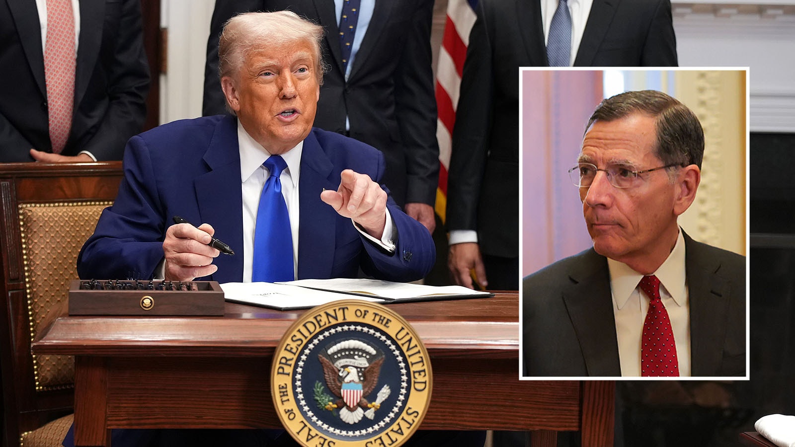 Wyoming’s senior senator John Barrasso, inset, also is a medical doctor who says out-of-control drug prices are a real concern for people. But he’snot sold on Trump’s executive order as the solution.