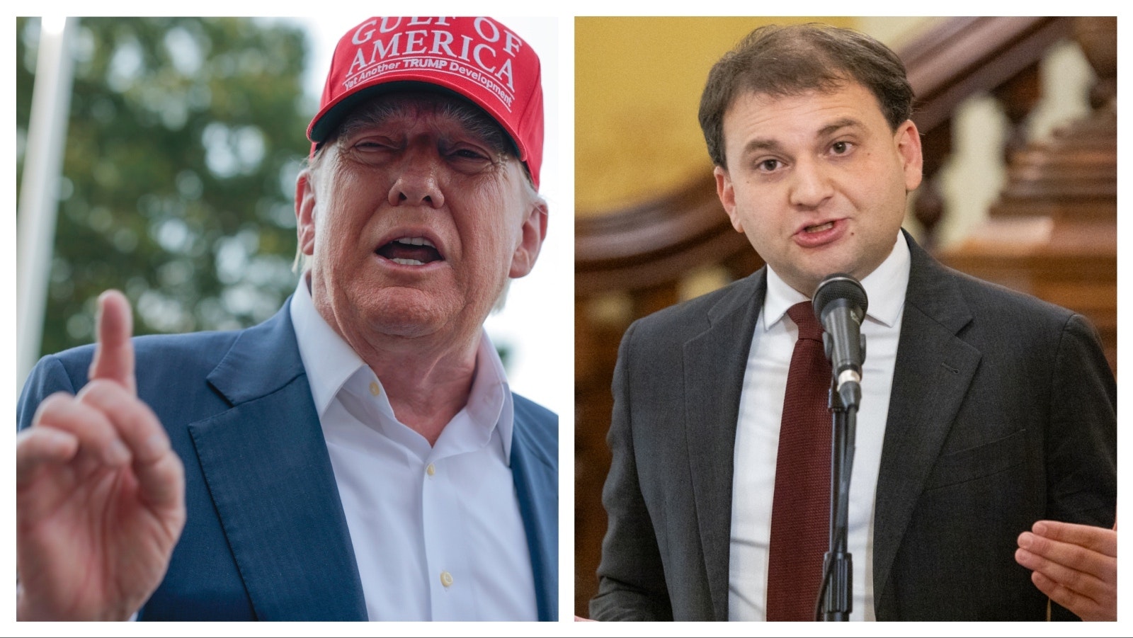President Donald Trump, left, and Wyoming Secretary of State Chuck Gray.