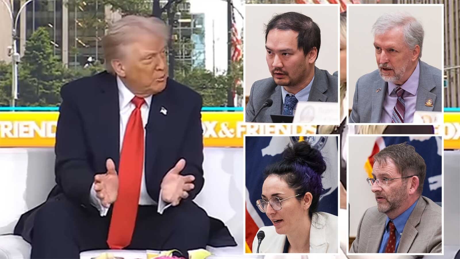 President Trump did not call for unity Friday in the wake of conservative activist Charlie Kirk’s killing, instead calling the radical left “vicious.” Wyoming Democrats say they’re repulsed by the response, but not surprised. They include, clockwise from top left, state Rep. Mike Yin, Rep. Ken Chestek, Sen. Chris Rothfuss and Rep. Karlee Provenza.