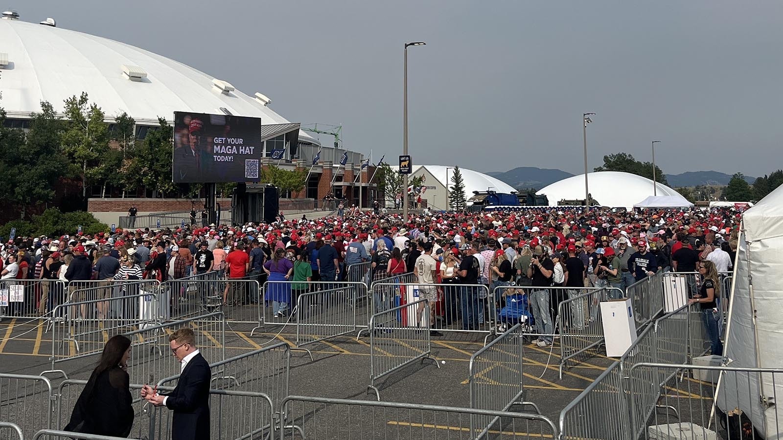 Thousands of people gathered outside the Brick Breeden Fieldhouse in preparation of the Trump rally on Friday.