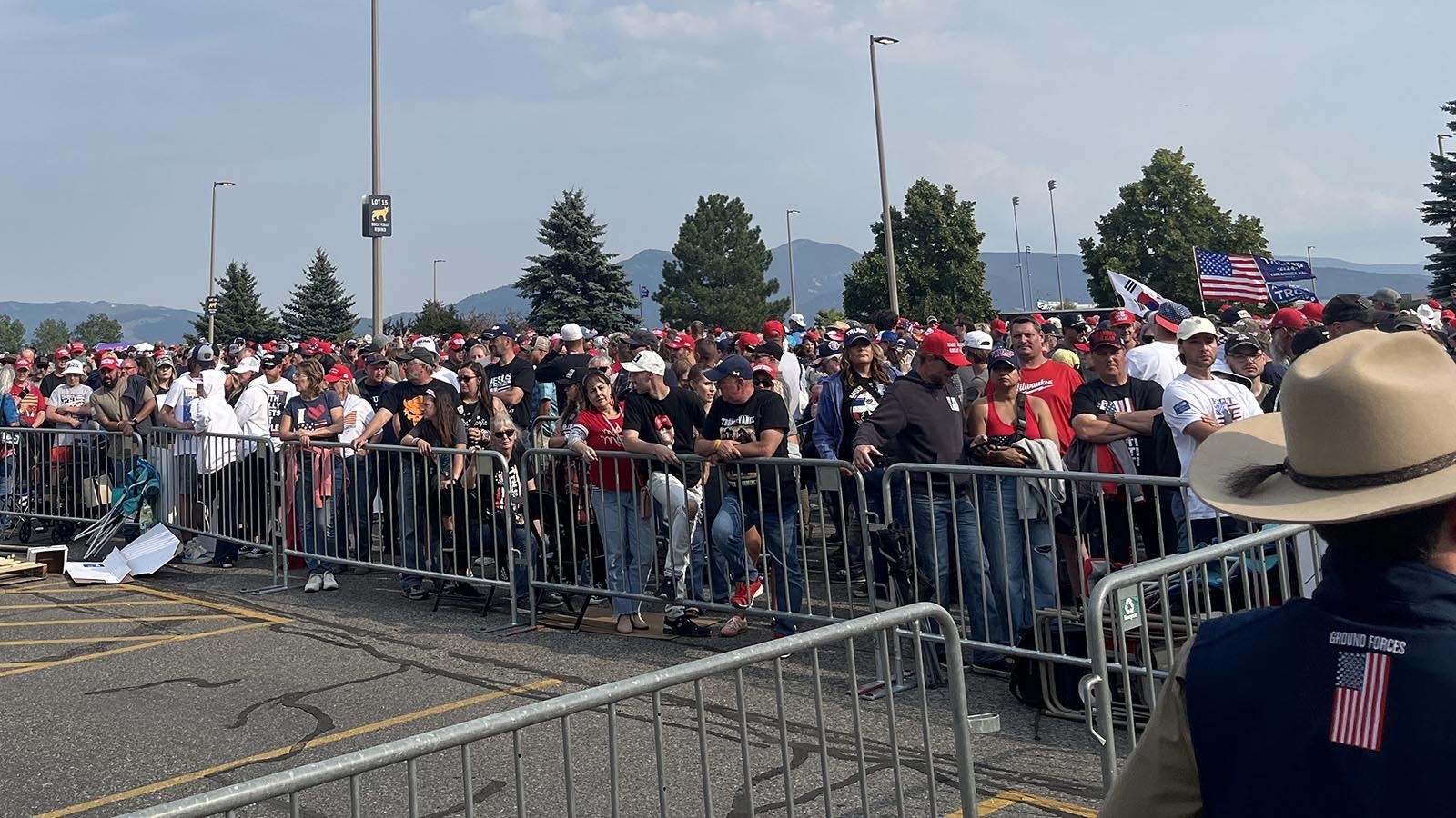 Thousands of people gathered outside the Brick Breeden Fieldhouse in preparation of the Trump rally on Friday.