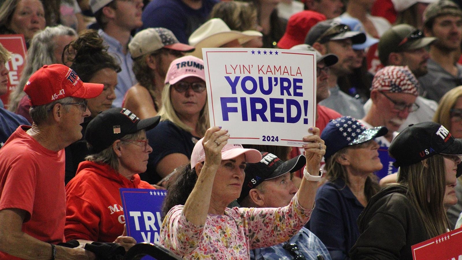 Rallygoers cheer for former President Donald Trump in Bozeman on Friday.