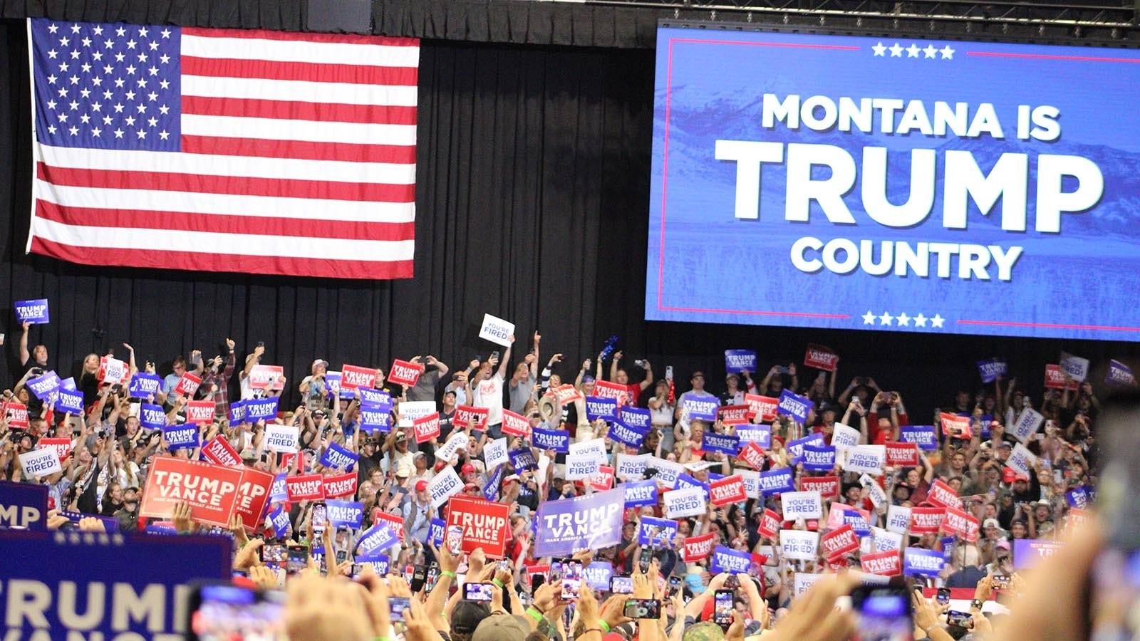 Rallygoers cheer for former President Donald Trump in Bozeman on Friday.