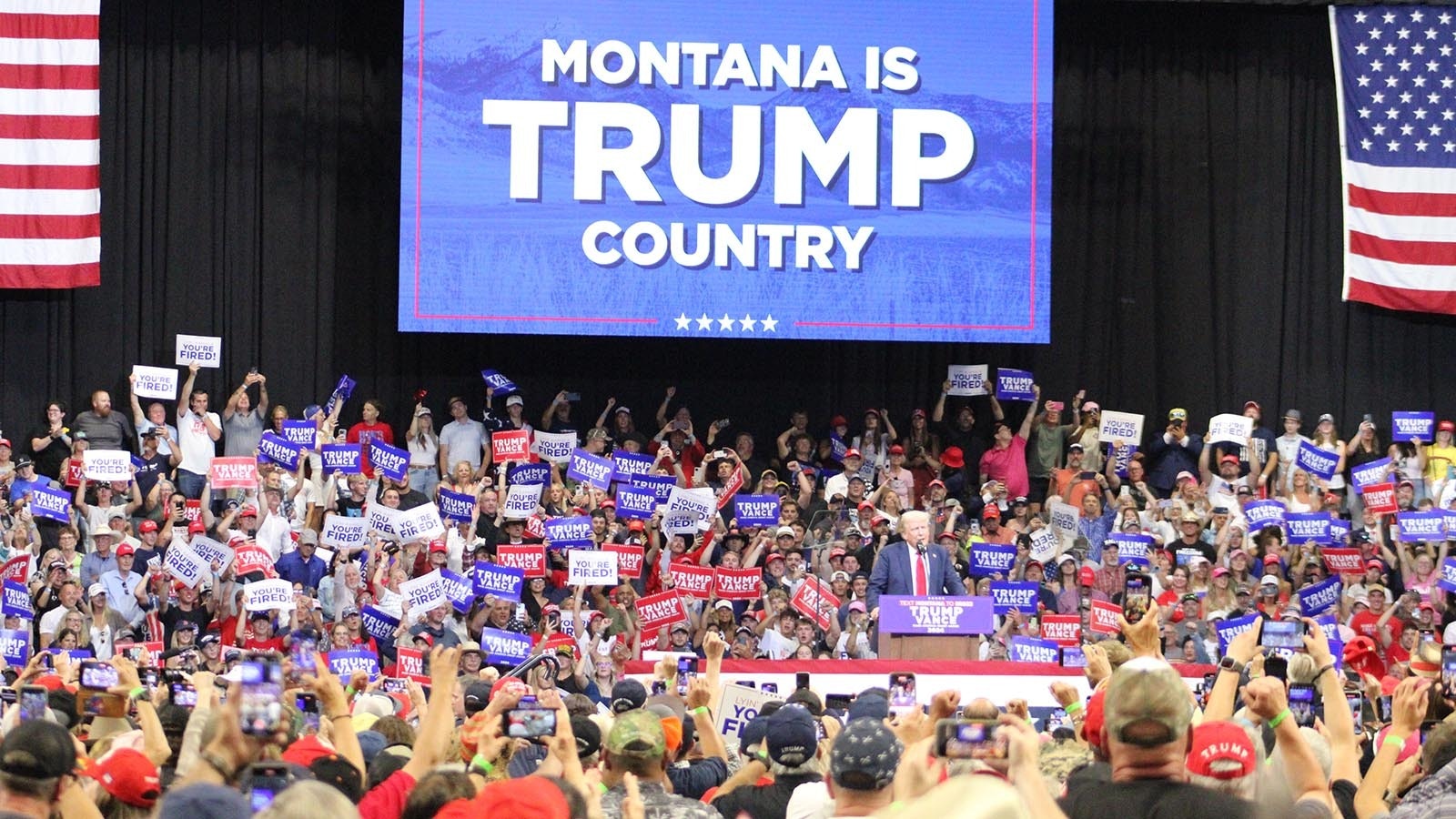 Rallygoers cheer for former President Donald Trump in Bozeman on Friday.