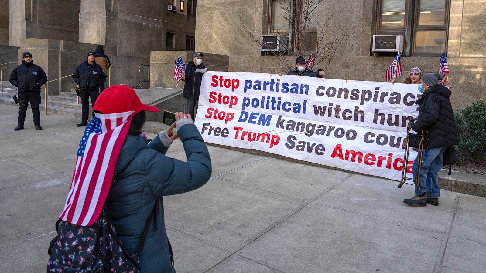 Donald Trump supporters protest outside of Manhattan Criminal Court ahead of the sentencing of the U.S president-elect Jan. 10, 2025, in New York City.