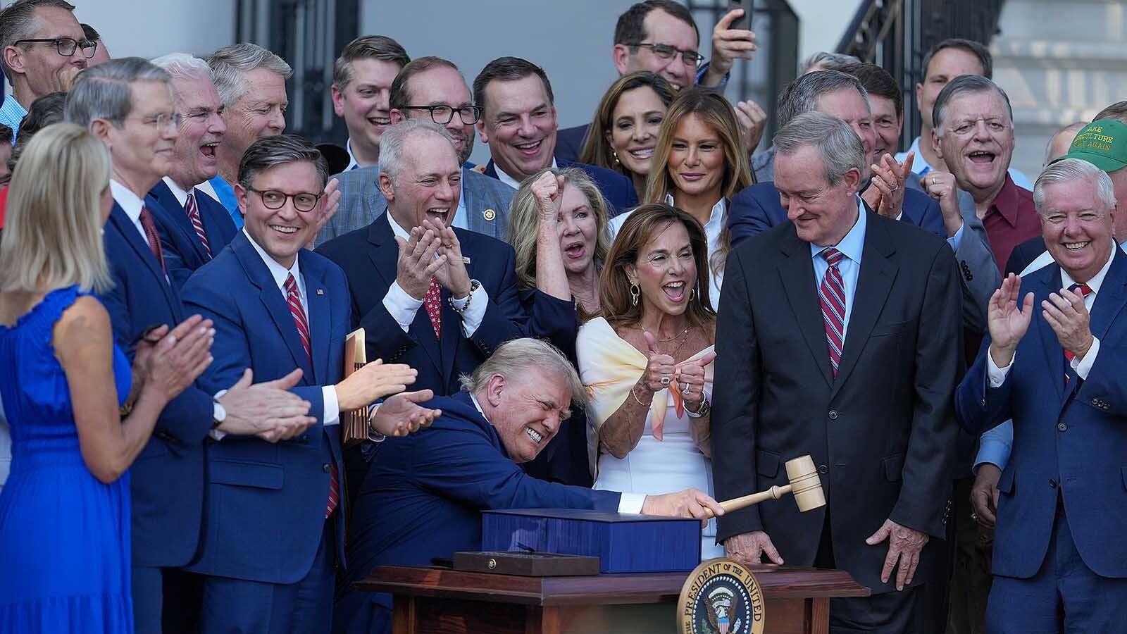 President Donald Trump celebrates signing the Big Beautiful Bill at the White House on the Fourth of July. Wyoming Sen. Cynthia Lummis says there are plenty of "Wyoming wins" in the massive budget bill.