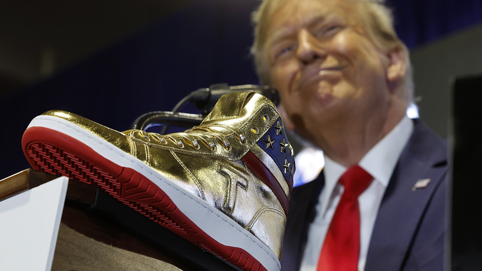 Former President Donald Trump unveiled his sneaker line during a February launch party. The company behind the sneakers is registered in Wyoming.