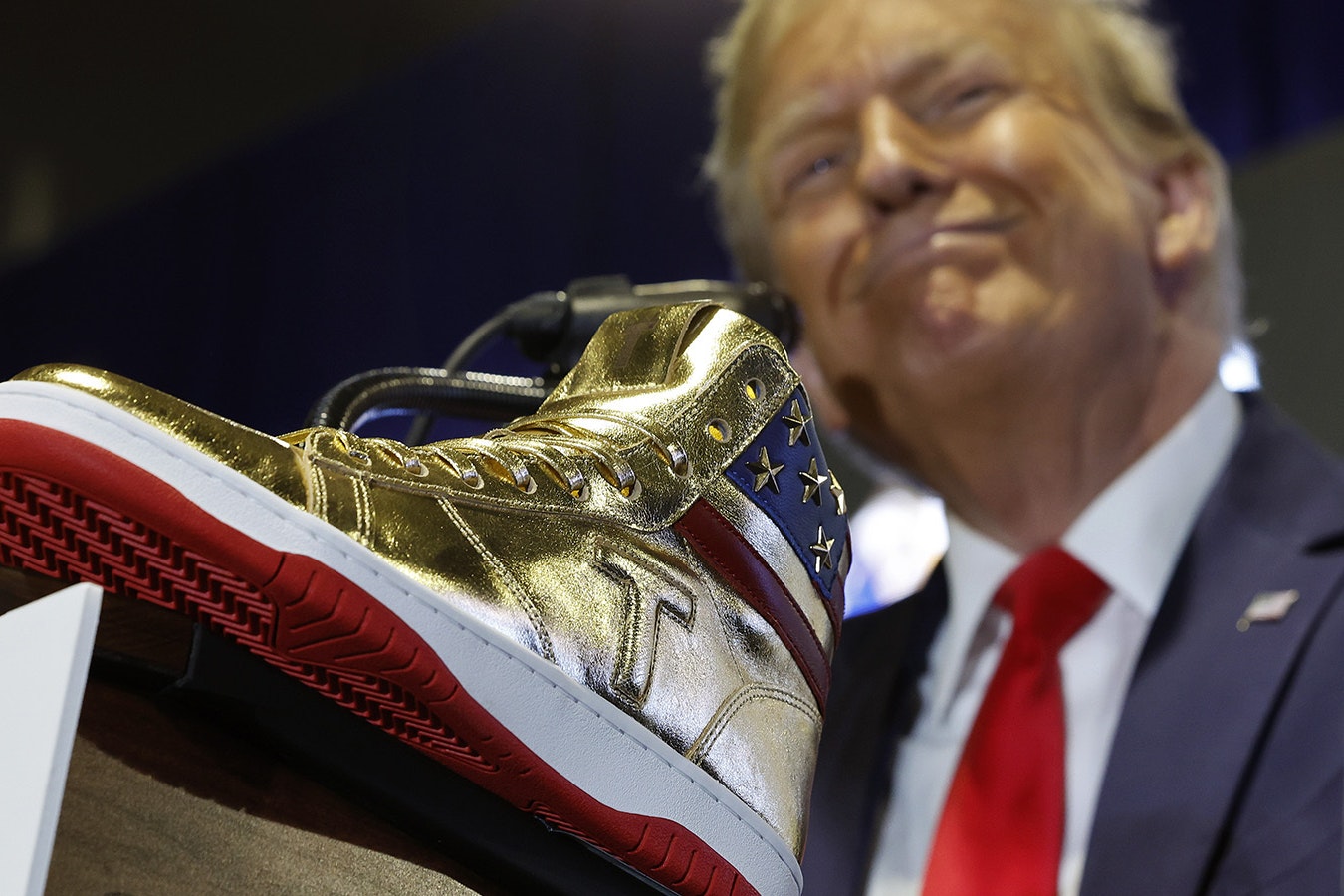 Former President Donald Trump unveiled his sneaker line during a February launch party. The company behind the sneakers is registered in Wyoming.