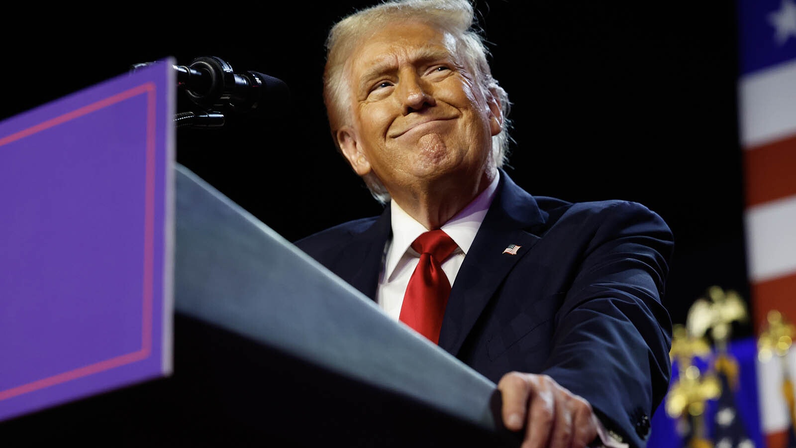 Donald Trump prepares to speak to his supporters in West Palm Beach, Fla., holding a dominating position to be reelected president of the United States.