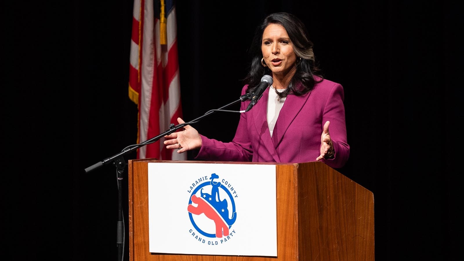 Tulsi Gabbard speaks at the Laramie County GOP Red State Summit at the Cheyenne Civic Center on Sept. 20, 2024.