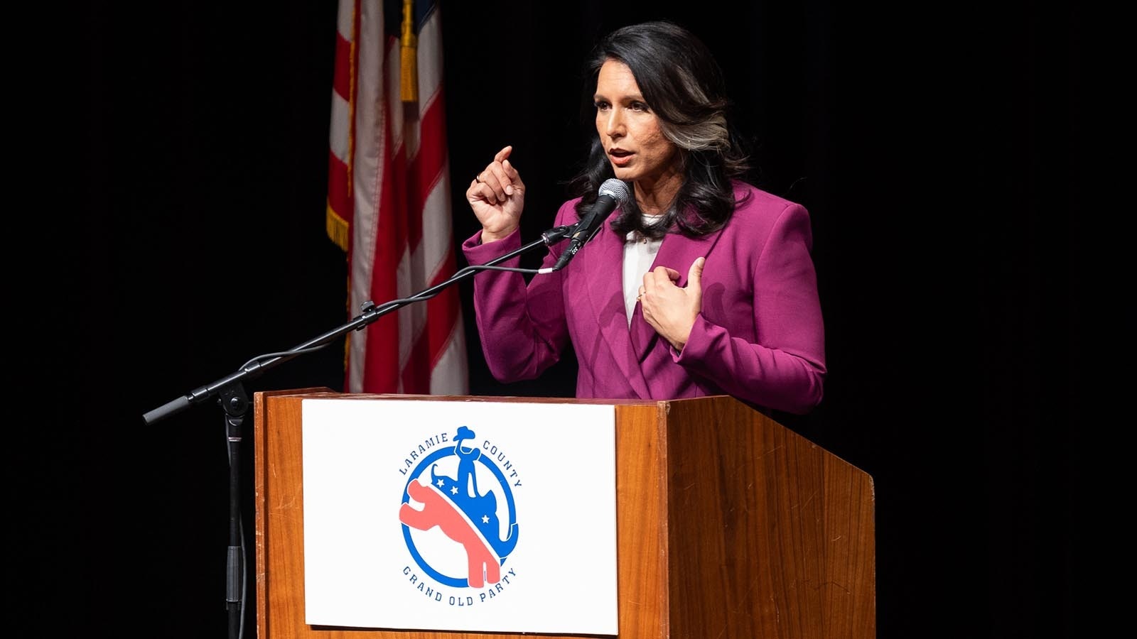 Tulsi Gabbard speaks at the Laramie County GOP Red State Summit at the Cheyenne Civic Center on Sept. 20, 2024.