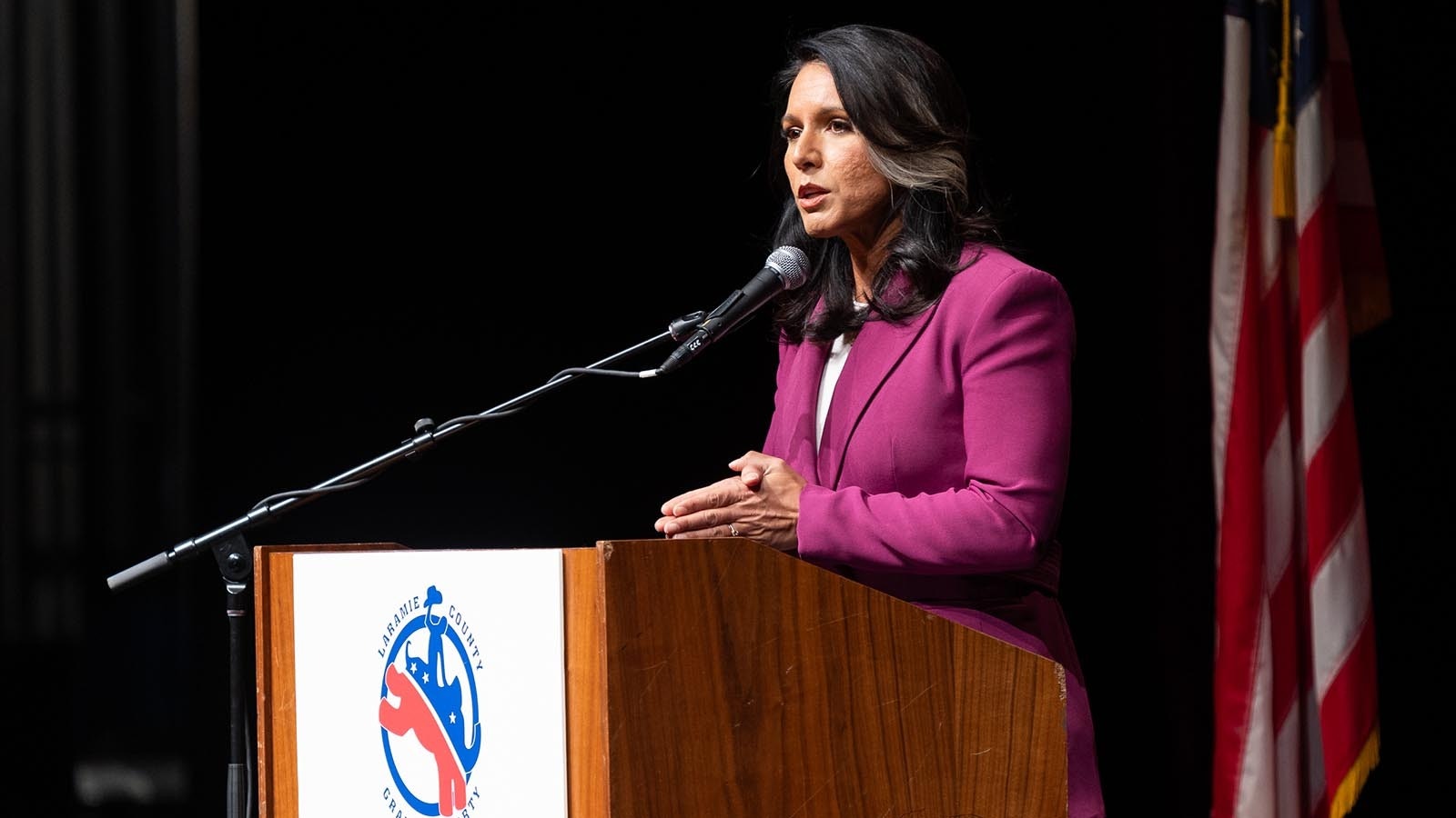 Tulsi Gabbard speaks at the Laramie County GOP Red State Summit at the Cheyenne Civic Center on Sept. 20, 2024.