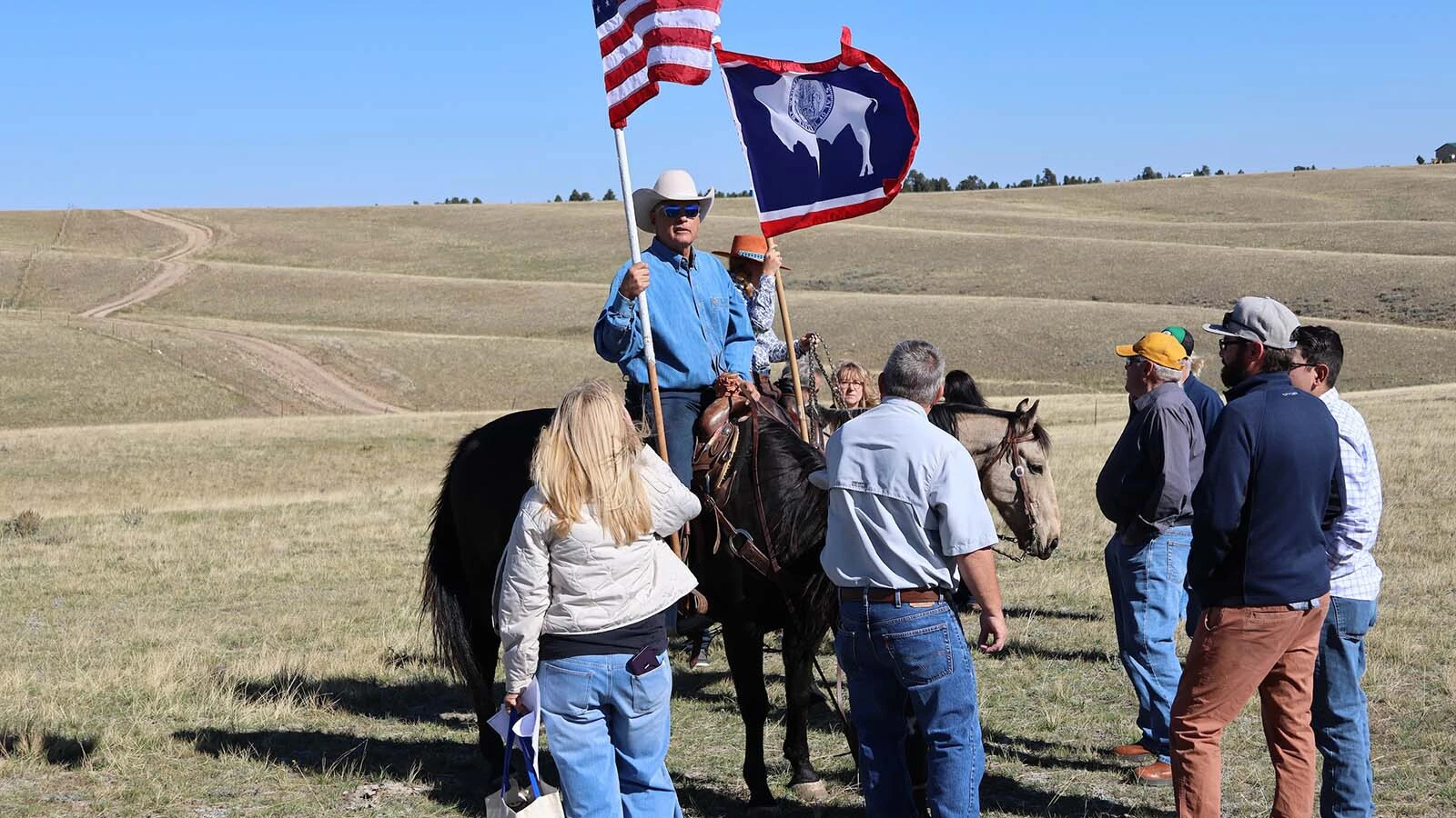 Chris Navarro dedicated his public sculpture “Windborne” in Esterbrook on Saturday. He rode a mustang to keep with the theme of the sculpture.