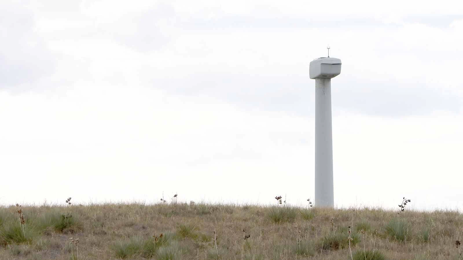 One of the turbines blades have been removed in preparation for removal.