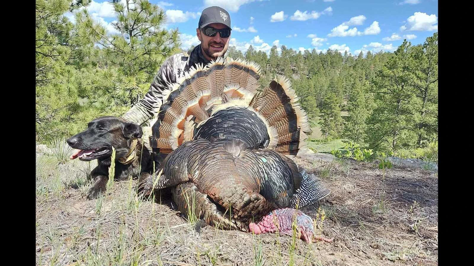 Afghanistan combat veteran Zac Hearon takes his service dog, Reaper, turkey hunting with him for companionship. Reaper is well-trained enough to sit completely still.