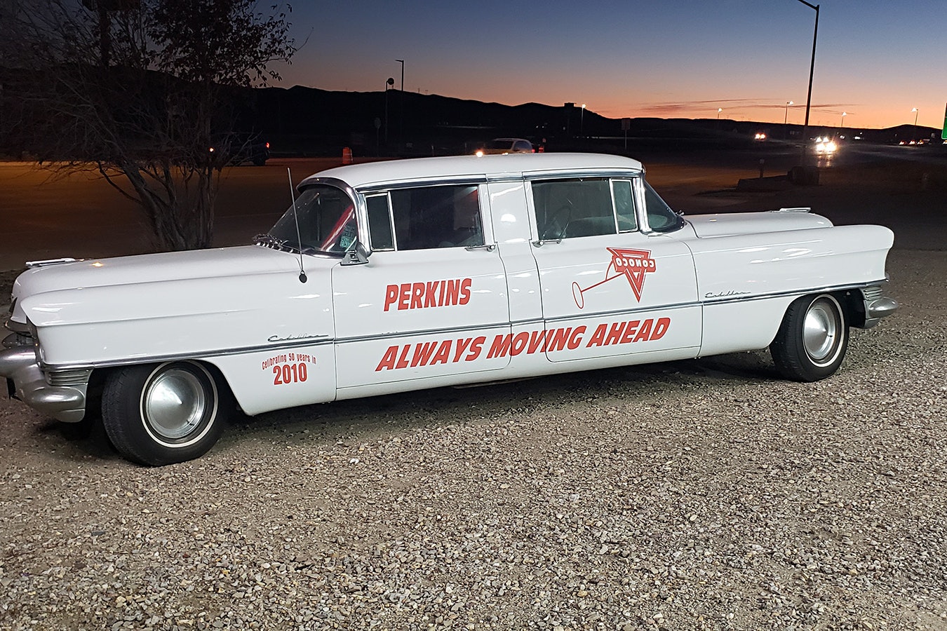 The motto at Steve Perkins' Conoco station in Rawlins is, just like this two-headed 1955 Cadillac, "always moving ahead." It takes two people to drive, one controlling each end.