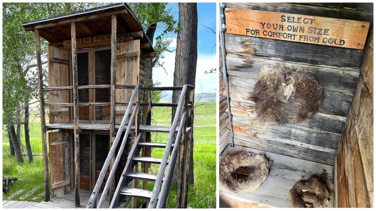 The two-story outhouse at the Grand Encampment Museum may seem odd, but actually makes sense. The second story isn't for volume use, its to use when the snow's so deep the bottom level is blocked. Also, the holes have luxurious beaver pelt covers.