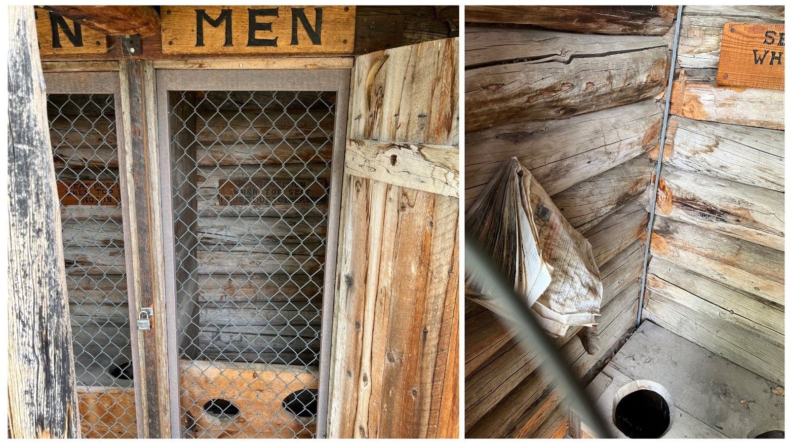 The two-story outhouse has stalls for men and women, along with everyone's favorite — the Sears Catalogue.